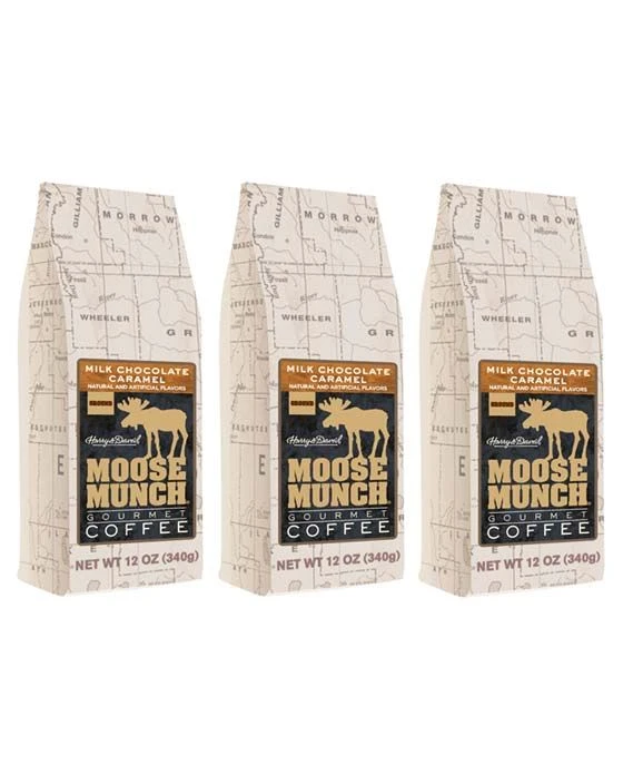 Harry & David Milk Chocolate Caramel Moose Munch Gourmet Ground Coffee 3 Bags 3 Harry & David Milk Chocolate Caramel Moose Munch Gourmet Ground Coffee 3 Bags