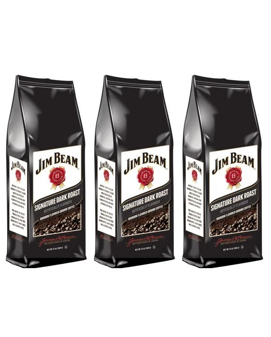 Jim Beam Signature Dark Roast Bourbon Flavored Ground Coffee, 3 Bags (12 Oz Ea.) 3 Jim Beam Signature Dark Roast Bourbon Flavored Ground Coffee, 3 Bags (12 Oz Ea.)