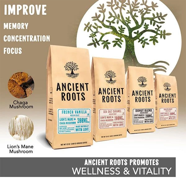 Ancient Roots Hazelnut Medium Roast Flavored Mushroom Ground CoffeeBy Corim Premium Blends (12 Ounces) 4 Ancient Roots Hazelnut Medium Roast Flavored Mushroom Ground CoffeeBy Corim Premium Blends (12 Ounces) - Image 2