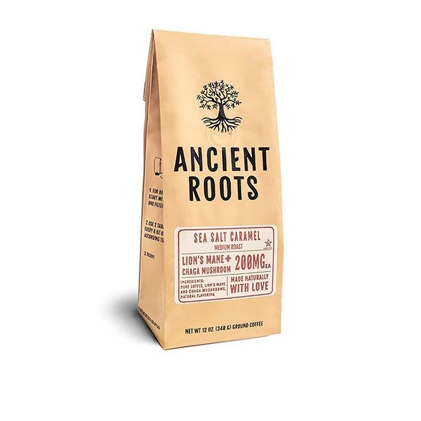 Ancient Roots Sea Salted Caramel Flavored Mushroom Medium Roast Ground Coffee, 6/12 Oz Bags 4 Ancient Roots Sea Salted Caramel Flavored Mushroom Medium Roast Ground Coffee, 6/12 Oz Bags - Image 2