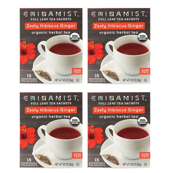 China Mist - Zesty Hibiscus Ginger Organic Black Full Leaf Tea Sachet, 4 Boxes 15 Count Each 3 China Mist - Zesty Hibiscus Ginger Organic Black Full Leaf Tea Sachet, 4 Boxes 15 Count Each