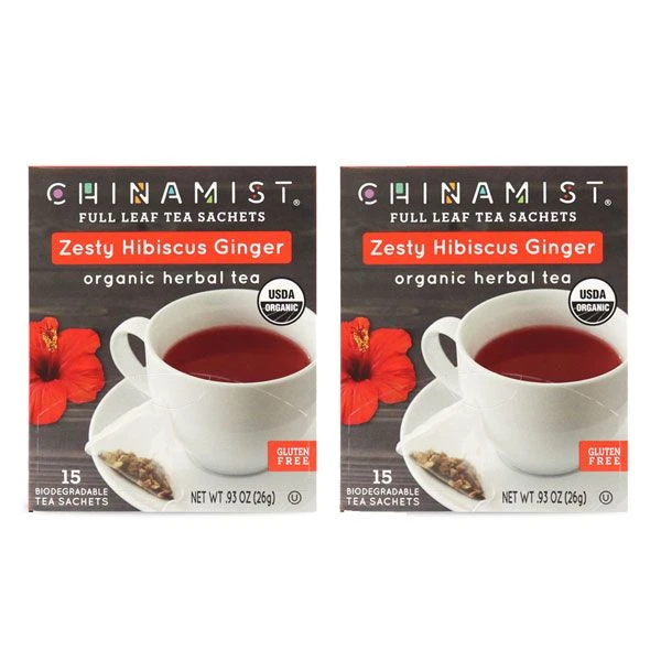 China Mist - Zesty Hibiscus Ginger Organic Black Full Leaf Tea Sachet, 2 Boxes 15 Count Each - Biodegradable And Individually Wrapped 3 China Mist - Zesty Hibiscus Ginger Organic Black Full Leaf Tea Sachet, 2 Boxes 15 Count Each - Biodegradable And Individually Wrapped