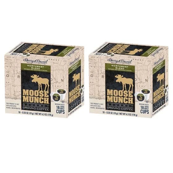 Moose Munch Northwest Blend Coffee Single Serve Cups By Harry & David 2/18 Count 3 Moose Munch Northwest Blend Coffee Single Serve Cups By Harry & David 2/18 Count